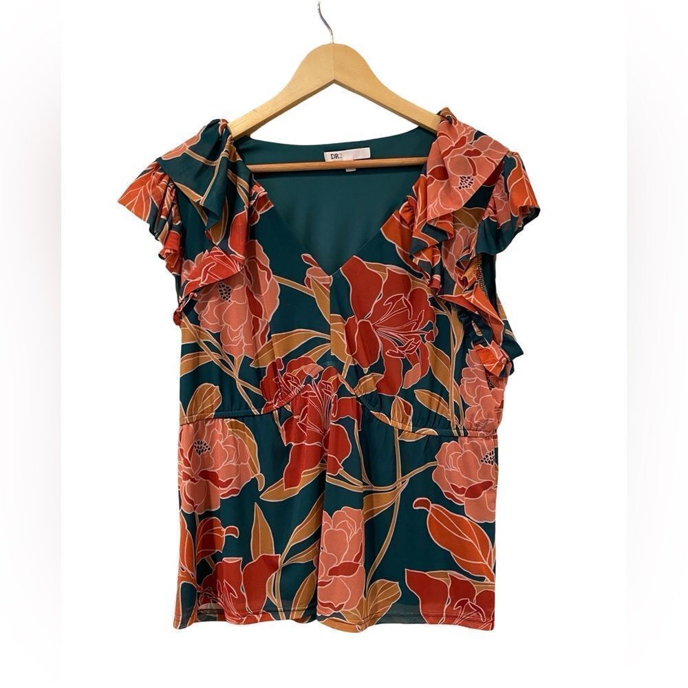 DR 2 Tropical Print Ruffle Sleeve Blouse